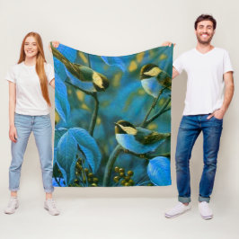 青い黄色の小鳥 フリースブランケット