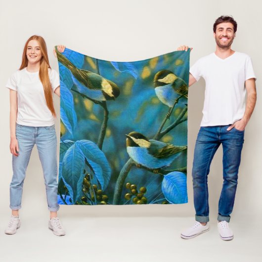 青い黄色の小鳥 フリースブランケット (インサイチュ)