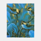 青い黄色の小鳥 フリースブランケット (正面)