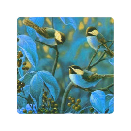 青い黄色の小鳥 メタルプリント