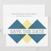 青い黄色の幾何学座標系の日付を保存招待状 セーブザデート (正面/裏面)