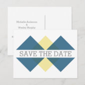 青い黄色の幾何学組み合わせ日付はがきを保存 案内ポストカード (正面/裏面)