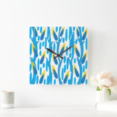 青い黄色の抽象芸術葉ヴィンテージ自然 スクエア壁時計 (ホーム)