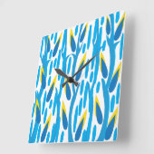 青い黄色の抽象芸術葉ヴィンテージ自然 スクエア壁時計 (傾斜)