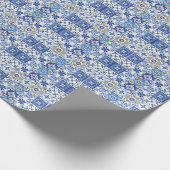 青い黄色の白のメディテラネアンモザイクタイル ラッピングペーパー (角)