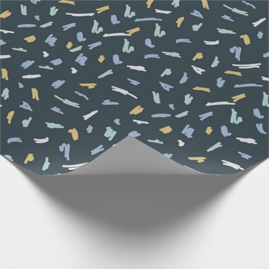 青い黄色の白の幾何学的なラッピング紙 ラッピングペーパー (角)