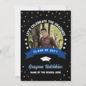 青い黄色の祝星大学院写真 招待状 (正面)