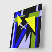 青い黄色の緑のジオメトリックな図形 スクエア壁時計 (傾斜)