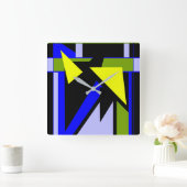 青い黄色の緑のジオメトリックな図形 スクエア壁時計 (ホーム)