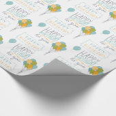 青い黄色の緑のハッピーバースデー ラッピングペーパー (角)