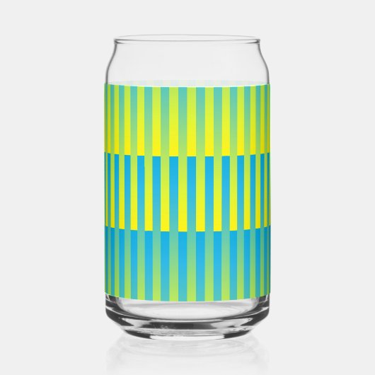 青い黄色の緑のパタストライプのーン ガラス缶 (正面)