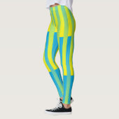 青い黄色の緑のパタストライプのーン レギンス (左)