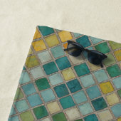 青い黄色の緑のモザイクタイル ビーチタオル (インサイチュ)