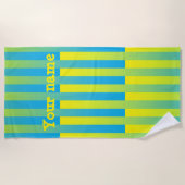 青い黄色の緑の個人用設ストライプの定 ビーチタオル (正面)