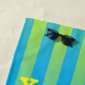 青い黄色の緑の個人用設ストライプの定 ビーチタオル (インサイチュ)