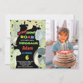 青い黄色の緑の恐竜の誕生日と写真 招待状 (正面)