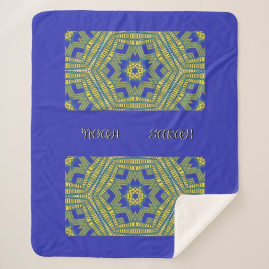 青い黄色の織りパターン シェルパブランケット (正面)