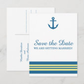 青い黄色の航海のいかり日付はがきを保存 案内ポストカード (正面/裏面)