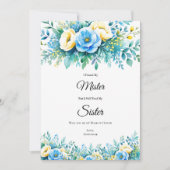 青い黄色の花のウェディングパーティープロポーズカード 招待状 (正面)