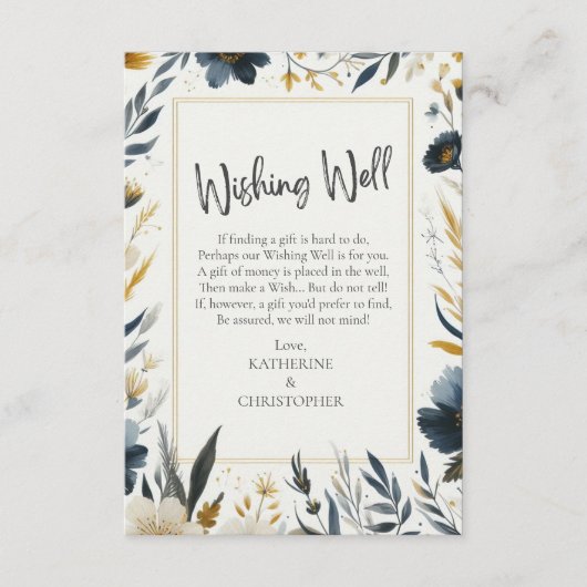 青い黄色の花のエレガントな結婚式が良く願う エンクロージャーカード (正面)