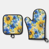 青い黄色の花のブライズシャワー 鍋つかみ&鍋敷きセット (正面)