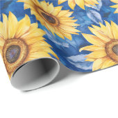 青い黄色の花の誕生日 ラッピングペーパー (ロールコーナー)