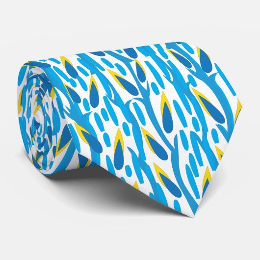 青い黄色の葉抽象芸術自然パターン ネクタイ (ロール)