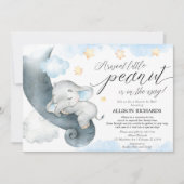 青い黄色の象の赤ちゃんシャワーでメールでシャワー 招待状 (正面)