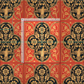 青い黄色の赤いダマスクの花（鳩あり） ファブリック (タイル)