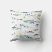 青い黄色の魚のパターン クッション (裏面)