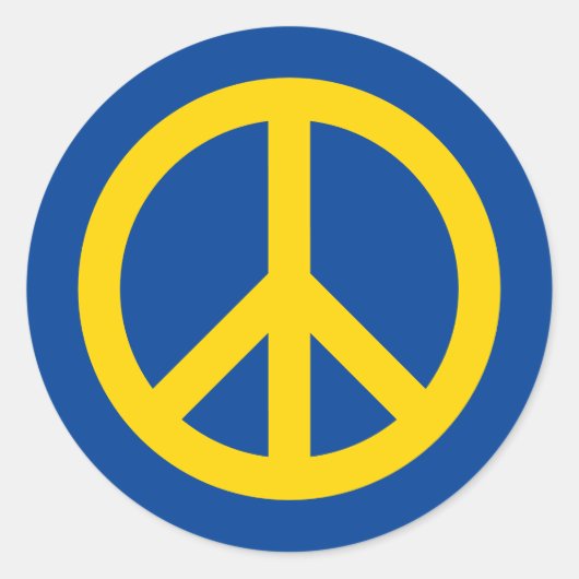 青い黄色のUkrainフラグの色の平和シンボルアイコン ラウンドシール (正面)