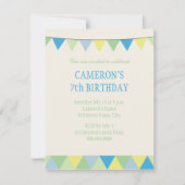 青い黄色緑のひものPennonの子供の誕生日 招待状 (正面)