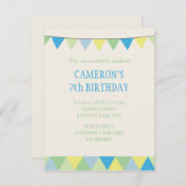 青い黄色緑のひものPennonの子供の誕生日 招待状 (正面/裏面)