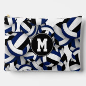 青い黒いバレーボールのモノグラムの模様 アクセサリーポーチ (正面)