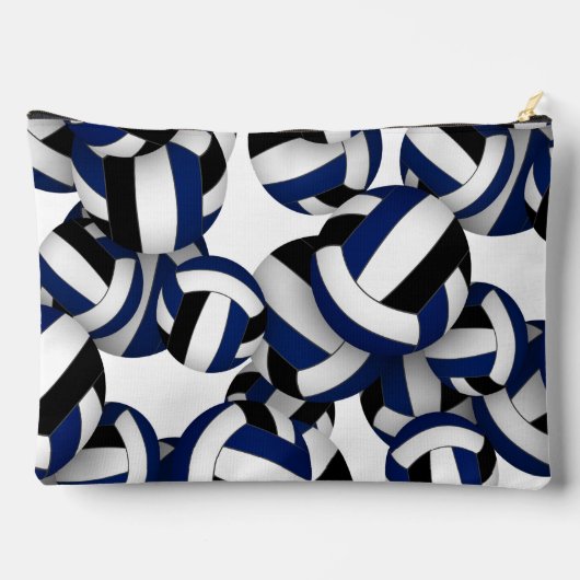 青い黒いバレーボールのモノグラムの模様 アクセサリーポーチ (裏面)