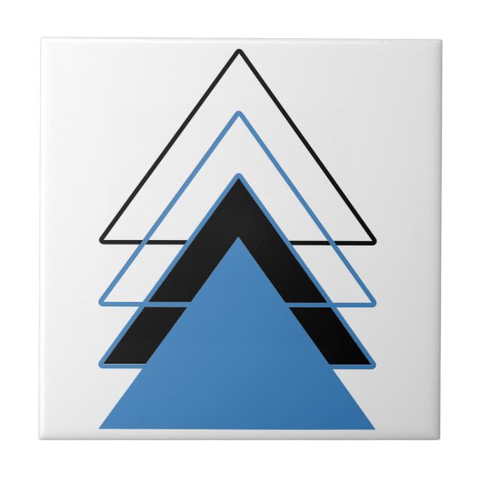 青い黒い三角形の幾何学的抽象芸術ミニマル タイル (正面)