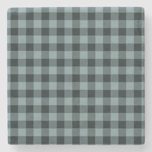 青い黒い市松模様にギンガムパターン ストーンコースター (正面)