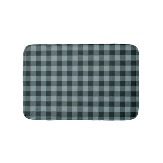 青い黒い市松模様にギンガムパターン バスマット (正面)