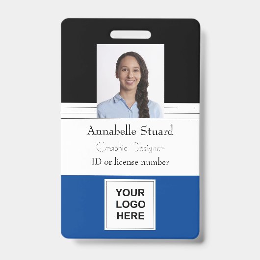 青い黒い線の名前の写真従業員企業のID バッジ (正面)