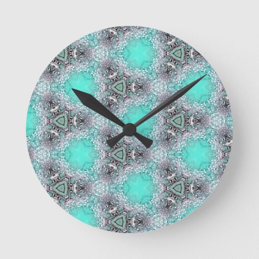 青い黒い花のデザインホーム10時 ラウンド壁時計 (正面)