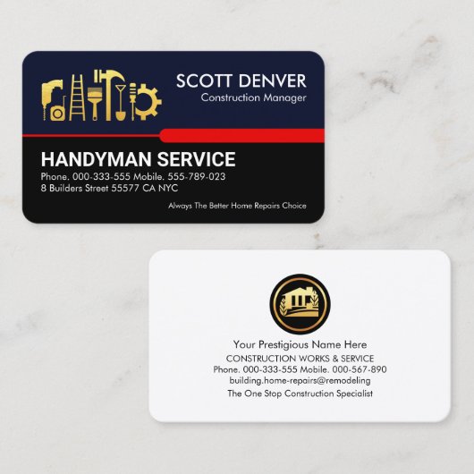 青い黒い赤い線の手書きツール 名刺 (正面/裏面)