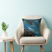 青い黒い金ゴールドの渦巻きが花開く クッション (椅子)