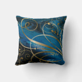 青い黒い金ゴールドの渦巻きが花開く クッション (裏面)