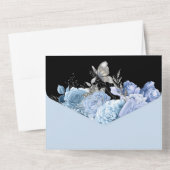 青い黒い銀色のグラムチョウバラフローラチック オールインワン招待状 (裏面)