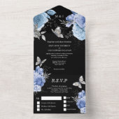 青い黒い銀色のグラムチョウバラフローラチック オールインワン招待状 (内側)