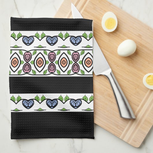 青い黒とオレンジ色のピンク キッチンタオル (四つ折り)