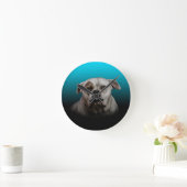 青い黒のグラデーションの背景を持つ可愛いボクサー犬 ラウンド壁時計 (ホーム)