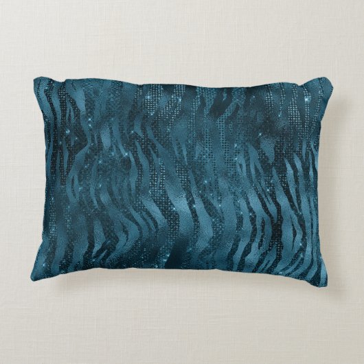 青い黒のゼブラ印刷の色 アクセントクッション (裏面)