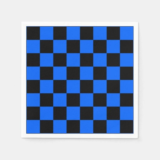青い黒のチェッ市松模様にクパターン スタンダードカクテルナプキン (正面)