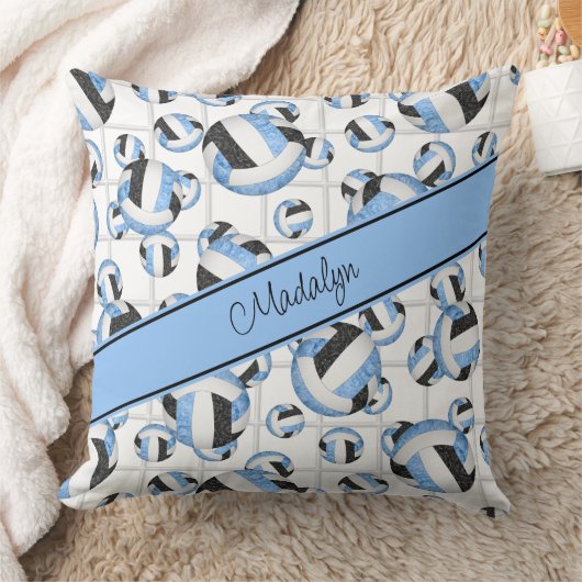 青い黒のバレーボールガーリーパターンのネットアクセント クッション (ブランケット)